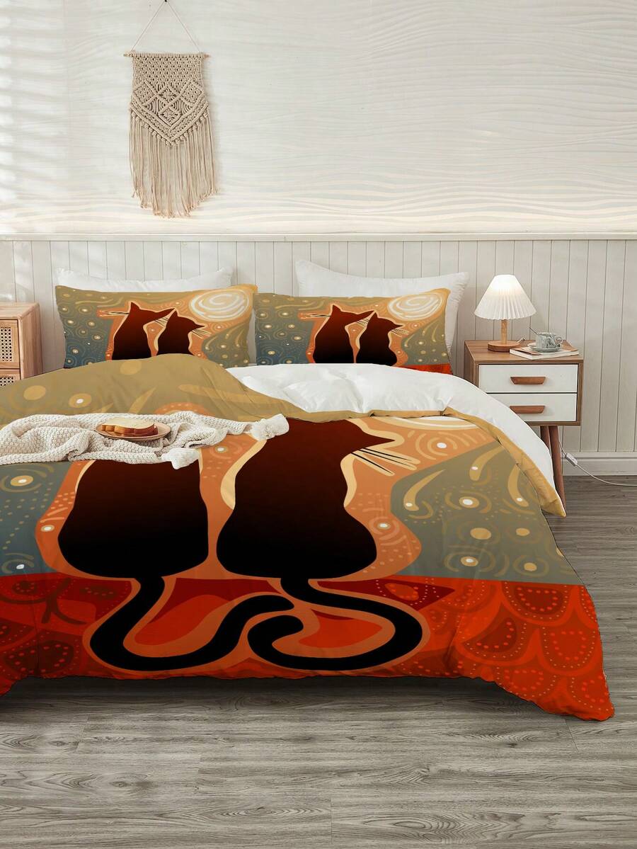 3入組貓咪被套套裝,兒童貓咪床上用品套裝,貓咪被單套裝,1件被罩和2個枕套(不包括內芯) - 彩色 - 查看 1