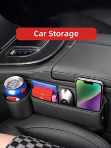 1pc Car Seat Seam Storage Box, Car Multifunctional Storage Bag, PU Leather Storage Box, Car Accessories, Car Interior Supplies, Car Organization And Storage Supplies - Black - View 2