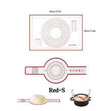 2pcs Silicone Baking Mat With Measurement, Rolling Pin & Bread Baking Mat With Handle, Heat Resistant, Easy To Clean, Suitable For Kitchen, Restaurant, Dessert Shop, Bakery, Etc. (Red) - Red - View 4