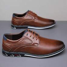 Zapatos casuales formales de PU sólido en TALLA GRANDE para hombre, resistentes al desgaste y con cordones antideslizantes, calzado diario de oficina para hombre