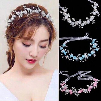 1 st handgjort hårband med vita kristaller och callaliljor för kvinnor, huvudbonad för brudklänning, håraccessoar med vit pärlblomma och krona för brudtärnor