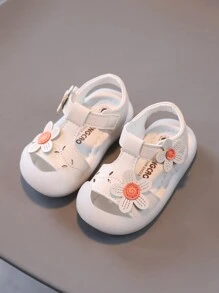 1 Pair Girls Flower Tower Design Classic Sweet Princess Style Children Sandals, PU Hook And Loop Flat Non-Slip Lovely Infant Sandals, Suitable For Spring, Summer, Autumn, Winter