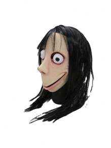 Halloween Momo Style Scary Seagull Latex Full Face Mask With Long Hair - Apricot - View 2