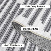 Washable Living Room Area Rug Indoor Modern Abstract Rugs Soft Non Slip Large Rugs For Bedroom Dining Room Low Pile Geometric Throw Carpet Rug Foldable Thin Rug With Stripped Lines Pattern Non Shedding Home Decor Mat For Laundry Bathroom Contemporary Kitchen Rugs - 灰色 - 查看 8