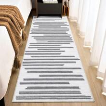 Washable Living Room Area Rug Indoor Modern Abstract Rugs Soft Non Slip Large Rugs For Bedroom Dining Room Low Pile Geometric Throw Carpet Rug Foldable Thin Rug With Stripped Lines Pattern Non Shedding Home Decor Mat For Laundry Bathroom Contemporary Kitchen Rugs - 灰色 - 查看 6