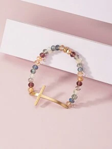 1 件时尚简约串珠和金属吊饰弹性手链，百搭而优雅