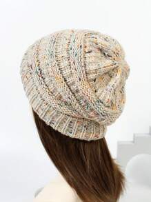 1入組女士黑色斑點線彩色冬天保暖針織隨性豆豆帽帽適用於日常休閒穿戴和戶外運動,秋冬 - 彩色 - 查看 2