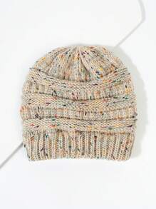 1入組女士黑色斑點線彩色冬天保暖針織隨性豆豆帽帽適用於日常休閒穿戴和戶外運動,秋冬 - 彩色 - 查看 4