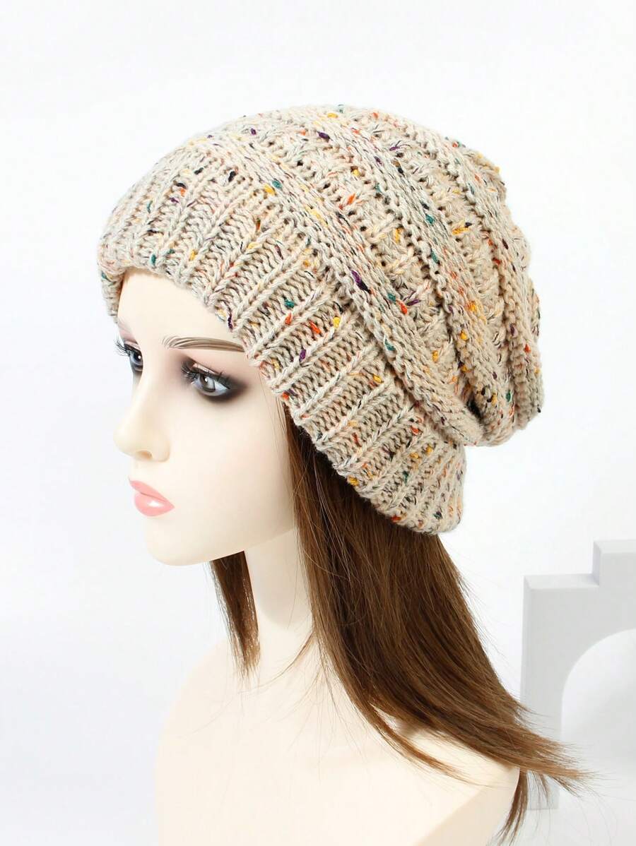 1入組女士黑色斑點線彩色冬天保暖針織隨性豆豆帽帽適用於日常休閒穿戴和戶外運動,秋冬 - 彩色 - 查看 1