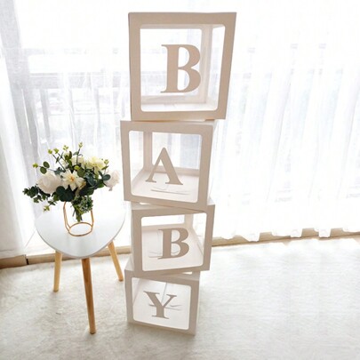 8pcs/Set 25cm Transparent Balloon Boxes+B A B Y Letters, Birthday Baptism Party Background Decoration Gift Box