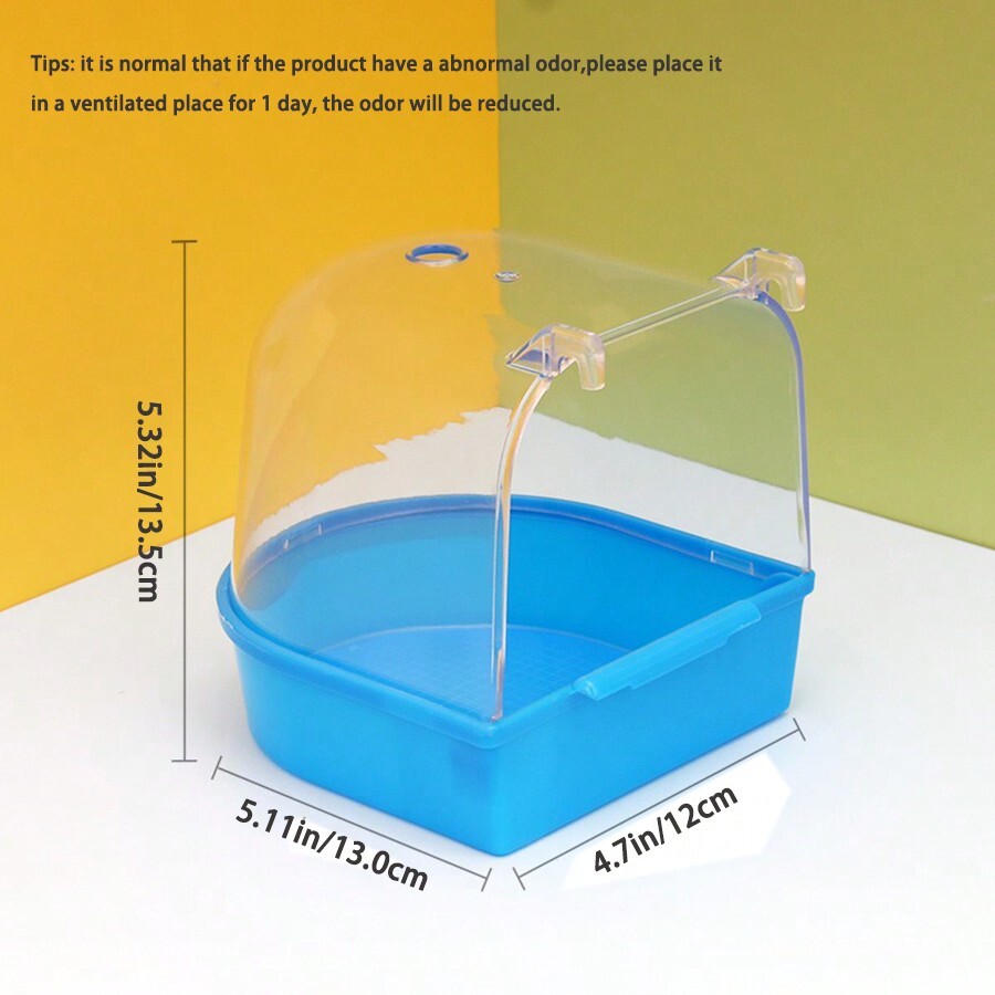 1pc Plastic Blue Bird Bath Box Attached To Cage, With Water-filling
