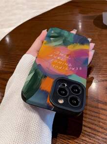 1pc Vintage Slogan & Letter Pattern Faux Leather Texture Soft 3d Shockproof Phone Case Compatible With IPhone And Samsung - Multicolor - View 4