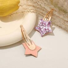 6件装闪光心形和星星果冻色发夹，适合女孩 - 彩色 - 查看 4