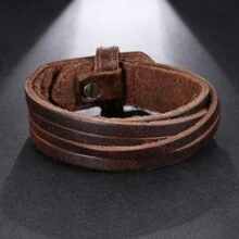 1pc Vintage Braided Wide Strap Leather Adjustable Bracelet Suitable For Men's Daily Wear