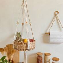 3pcs/Set  Macrame Plant Hanger, Indoor Hanging Planter Basket Holder With Wood Beads, Decorative Flower Pot Holder With Tassels, No Basket
