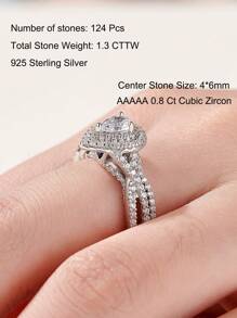 AIHUASI 2pcs/Set Wedding Rings For Women 925 Sterling Silver 4x6mm 1.3Ct Pear Cubic Engagement Ring Bridal Rings Fine Jewelry Gift - Silver - View 4