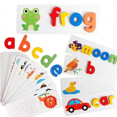 Spelling Game Learning Toys, Wooden ABC Letter Flash Cards, Letter Shape Matching Word Puzzle Game, Educational Development Toys, Preschool Montessori STEM Gift Toys