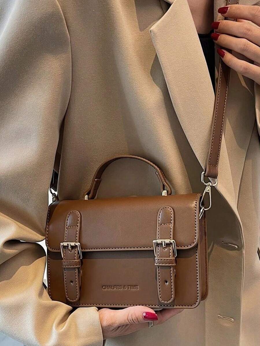 Brown Shoulder Bag With Buckle Decor, Flap Crossbody Bag And Wallet Set, Suitable For Back To School Season - Brown - View 1