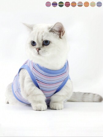 1pc Stripe Vest Suitable For Puppy And Small Dog, Indoor And Outdoor Use