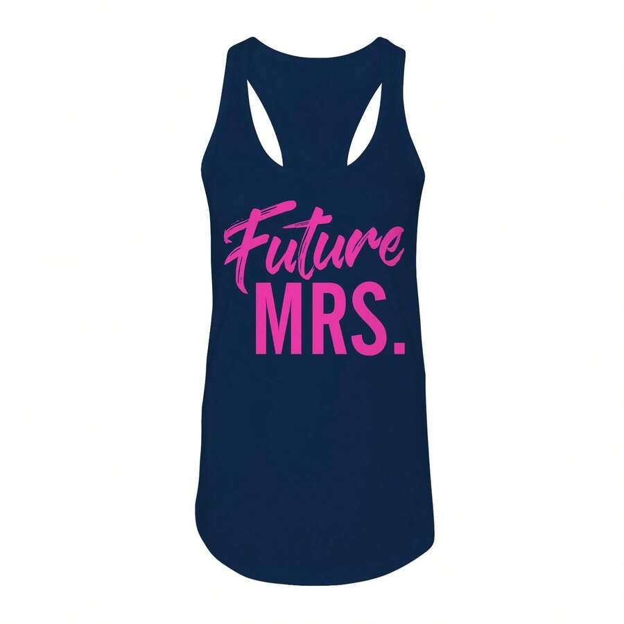 Nearly There Future Mrs Pink Graphic Ladies Cotton Tank Top - 藏蓝色 - 查看 1