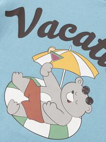 Balabala 年轻男孩 T 恤，短袖拼色上衣，2024 年新款，印花，卡通潮流 - 藍色 - 查看 6