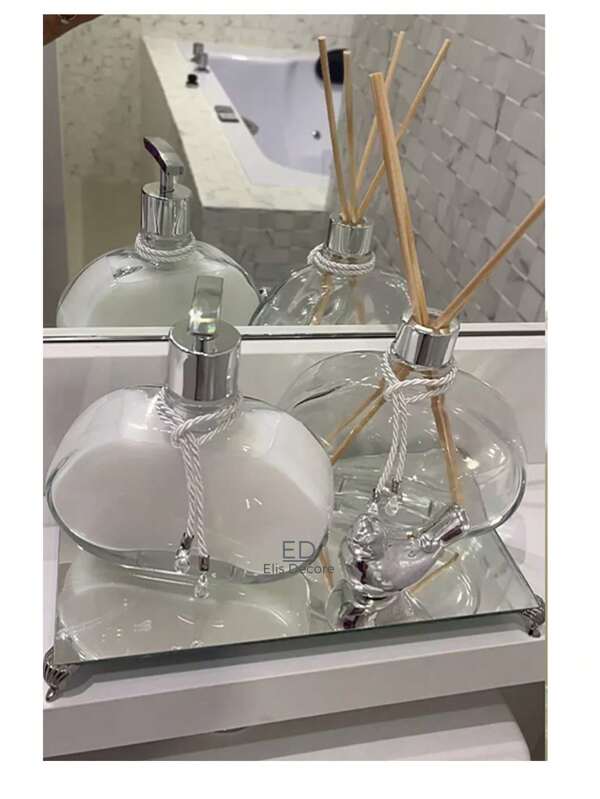 Kit Lavabo Luxo Vidro Jolie 300ml com Bandeja e Passarinho