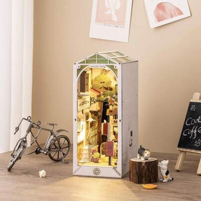 Robotime Rolife Book Nook Kits 3D Puzzles Wooden Puzzle Adults DIY Book Nook Wooden Models Kits For Bookshelf Bookends Decor