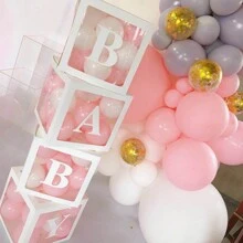 8pcs/Set 25cm Transparent Balloon Boxes+B A B Y Letters, Birthday Baptism Party Decoration Gift Box,Christmas