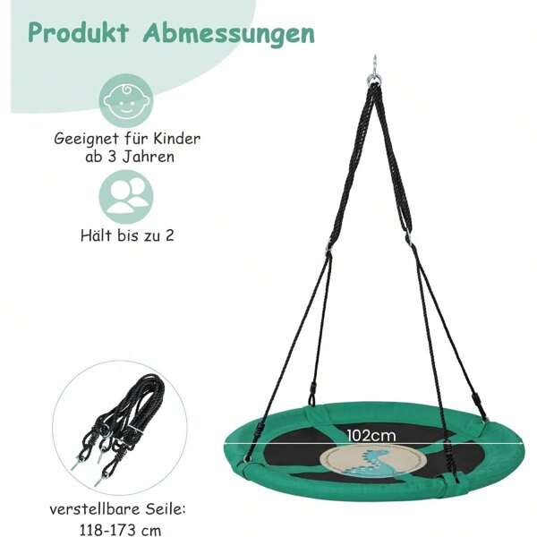 Nestschaukel, Durchmesser 100 cm, höhenverstellbar, Tragfähigkeit 100 kg, Hängeschaukel mit Löwen-/Dinosaurier-/Einhornmotiv, Baumschaukel, Rundschaukel, für drinnen und draußen geeignet