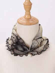 1 件女士围脖仿珍珠装饰颈部保暖围巾，网眼蕾丝镂空设计 - 米色 - 查看 9