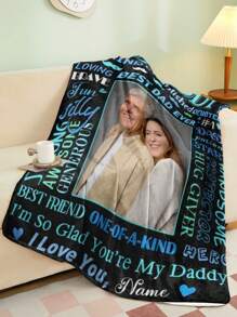 1pc Custom Photo And Text Blanket, Personalized Throw Blanket With Picture, 5 Sizes For You, Daddy I'm So Glad You Are My Daddy I Love You Black Blanket, Dad Birthday Gifts From Daughter Son, Ideal For Birthdays, Father's Day For Papa For Father For Daddy, Holiday Gift, New Year Gift, Thanksgiving Gift