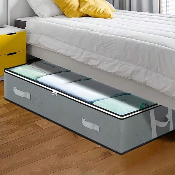 1 pieza Bolsa de almacenamiento debajo de la cama con tapa transparente, bolsa organizadora de ropa plegable de gran capacidad, bolsa de almacenamiento a prueba de humedad para uso en el hogar y la residencia estudiantil