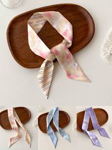 1條仿真絲漸層花印圍巾,時尚斜紋領帶,多功能頸巾（女款） - 彩色 - 查看 8