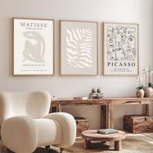 مجموعة من 3 طباعات فنية باللون البيج موضوع بوهيمي، تتضمن لوح كانفاس بنمط بيكاسو، و فن جدران بأسلوب ماتيس، وملصق معرض بيج للفنون، وملصق جمالي لهدية مثالية، يستخدم لتزيين جدران وغرف المنزل، وغير مؤطر - بيج - مشاهدة 1