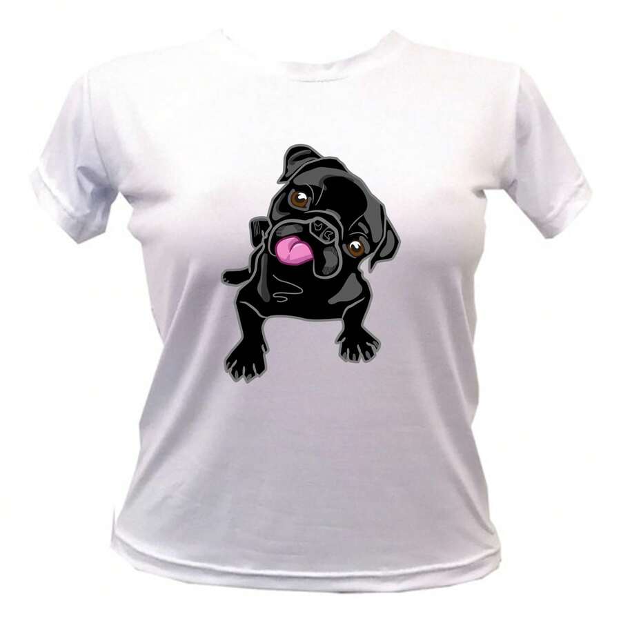 PLAYERA ANIMAL PERRO PUG NEGRO - Blanco - Ver 1