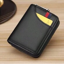 RFID 屏蔽信用卡钱包，男女通用拉链卡夹，紧凑型 12/18 卡槽，带 ID 窗口的手风琴式卡包，耐用皮革卡片整理器，黑色/粉色/酒红色，便携，适合商务、礼品、周年纪念、生日 - 咖啡棕 - 查看 3