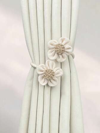 Handgjord blomstergardin knytband Linne Lyx High-End Dekor Klämhållare för heminredning i vardagsrum och sovrum