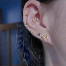 6pcs/Set Fashionable Butterfly Stud Earrings Set, Minimalistic Style & Unique Design Ear Bone Pins For Women