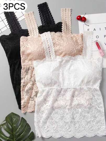 Dahili Sütyen Pedli 3 Parça Dantel Atlet, Ayarlanabilir Askılar, Alt Üst veya Tek Başına Giyilebilir, Egzersiz