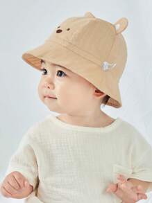 TUTUYA 0-24 Months Baby Bucket Hat, Cartoon Embroidered Sun Protection Hat, Soft & Comfortable Cute Bear Design Children All Season Sun Hat, Drawstring Adjustable Size, Suitable For Daily/Outdoor/Travel - Camel - View 3