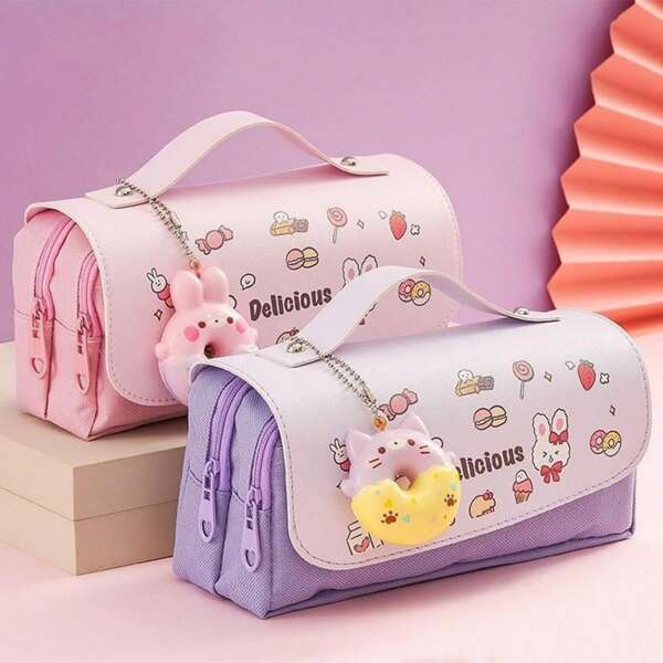 Boîte à crayons multifonctionnelle grande capacité avec design de beignet détachable, idéale pour la détente, pour écolier mignon. Fournitures scolaires, trousse à crayons, sac d'école