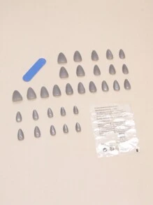 Cat Eye Fake Nails Wearable Nail Art Sticker Almond Shape Short Artificial Nails Press On Nails Nail Supplies - Silver - View 2