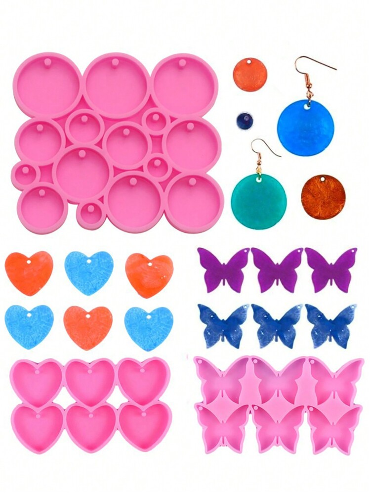 1 件迷你圆形/心形/蝴蝶形硅胶钥匙扣模具适用于 DIY 钥匙扣耳环吊坠工艺品环氧树脂模具 - 粉色 - 查看 11