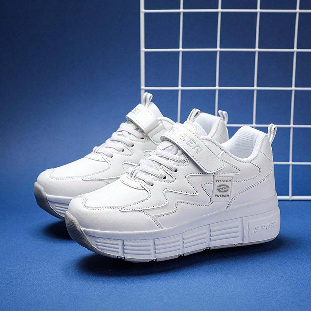 Sneakers With 2 Wheels And Automatic Hidden Button, Trendy Roller