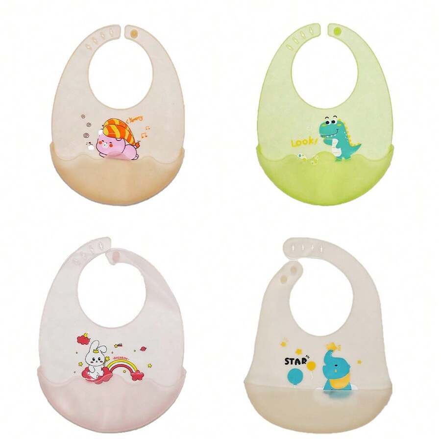 嬰兒圍兜可調動物圖案防水口水滴落圍兜柔軟可食用硅膠口水巾嬰兒口水巾 - 恐龍 - 查看 1