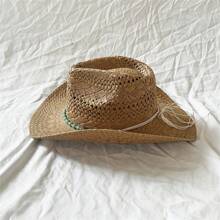 Boho 1pc Handmade Shell & Straw Hat With Curled Brim, Suitable For Outdoor Activities, Fashionable Accessory For Beach Vacation Cowboy Hat - Hollow - View 10