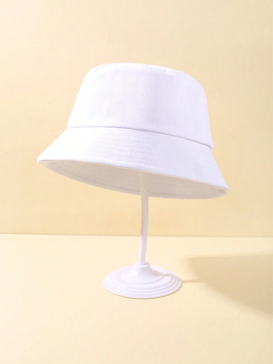 1pc White Bucket Hat, Suitable For Casual Daily Wear - White - View 1