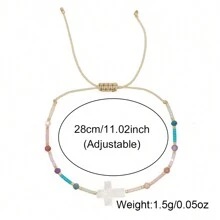 1個裝嬉皮時尚極簡色彩珠條手工寶石疊疊樂復活節貝殼月亮可調節手鏈,男女皆宜,夏日沙灘禮物