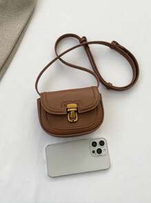 迷你兒童純色pu斜挎包 - 棕色 - 查看 3