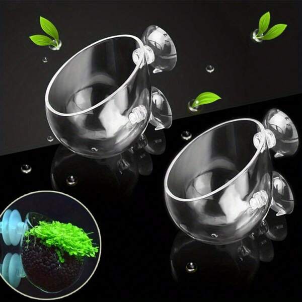 2pcs Crystal/Plastic Aquatic Plant Pot, Aquarium Aquatic Planter, Red Shrimp Live Plants Fish Tank Holder With Suction Cups For Aquarium Decoration